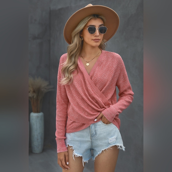 Double Take V Neck Wrap Front Knitted Top - Picture 1 of 5